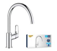GROHE Robinet de cuisine évier Start Flow, bec en forme de U, pivotant à 360°, installation et nettoyage facile, Supersteel, 31555001 (Import Allemagne)