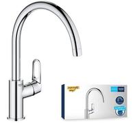 GROHE Robinet de cuisine evier Start Flow, bec en forme de U, pivotant a 360, installation et nettoyage facile, Supersteel, 3155500