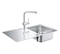GROHE Robinet de cuisine Minta et évier K500 en acier Inoxydable, robinet avec douchette extractible, évier réversible avec égouttoir, chromé, 31573SD1 (Import Allemagne)