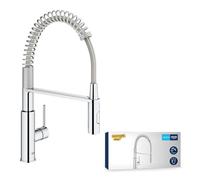 GROHE Robinet évier de cuisine Get, Mitigeur monocommande 2 jets, Robinet avec douchette extractible professionnelle, Installation rapide, Chromé, 30361000 (Import Allemagne)