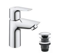 GROHE Robinet lavabo de salle de bains Start Edge, taille S, sans tirette de vidage, bonde de vidage clic clac incluse, installation rapide, chromé, 23898001 (Import Allemagne)