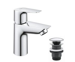 GROHE Robinet lavabo de salle de bains Start Edge, taille S, sans tirette de vidage, bonde de vidage clic clac incluse, installation rapide, chromé, 23898001 (Import Allemagne)