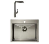 /Grohe-Set Aurum Évier de cuisine encastrable inox 304,55x45x21cm + Essence Mitigeur monocommande Evier,Gun Metal brossé