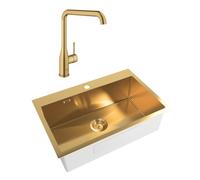 /Grohe - Set Aurum Évier de cuisine encastrable inox 304 , 68x45x21 cm + Mitigeur monocommande Evier, Or brossé