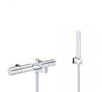 Grohe - Set bain/douche Mitigeur thermostatique Grohtherm 800 + Stick de douche mural 1 jet, Chrome (34770000-CUBESTICK)