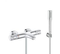 Grohe - Set bain/douche Mitigeur thermostatique Precision Feel + Douchette stick 1 jet Euphoria Cosmopolitan, Chrome (34788000-Euphoria)