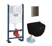 Grohe - Set complet Pack Rapid SL autoportant + WC suspendu sans bride SENTO + abattant noir mat + plaque hard graphite brossé
