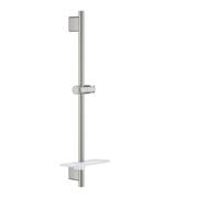 GROHE SmartActive Barre de Douche 600 mm, Supersteel Brossé, 26602DC0 | FastFixation Plus, Profondeur Réglable TileFix, Tablette EasyReach, Finition LongLife, Supports Muraux Métalliques