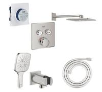 Grohe SmartControl ensemble de douche - thermostatique - box à encastrer - pomme de douche - douchette - coude mural - flexible - supersteel brushed SW439109/SW105953/SW484608/SW472431/SW1108780/SW86