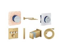 GROHE SmartControl Set de douche encastrable - robinet melangeur - douche rectangulaire 31cm - 2 voies - douchette stick - robinet melangeur - flexible 175cm - cool sunrise brossé (or) SW482037 SW1059