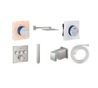 GROHE SmartControl Set de douche encastrable - robinet melangeur - douche rectangulaire 31cm - 2 voies - douchette stick - robinet melangeur - flexible 175cm - supersteel brossé SW439037 SW105953 SW48