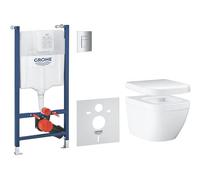 GROHE Solido Euro Keramik 39890000 Ensemble WC mural compact 5 en 1 avec siège, plaque d'actionnement, élément de paroi et kit d'insonorisation, angle de paroi, blanc alpin