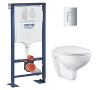 Grohe - SOLIDO Pack Bâti-support + Cuvette suspendue + Abattant + Plaque chrome (AUTOPORTANT-BAU-1)