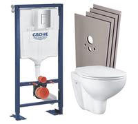 Grohe - SOLIDO Pack Bâti-support + Cuvette suspendue + Abattant +Set de montage +Plaque chrome (AUTOPORTANT-BAU-1-SABO)