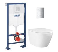 Grohe - Solido pack WC bâti autoportant + WC sans bride Grohe avec fixations invisibles et abattant SoftClose + plaque (GRGRWR01-FR-FS)