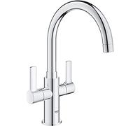 GROHE Start 30481000 Mitigeur d'évier de cuisine à deux poignées (bec en C haut, zone pivotante réglable 0°/150°/360°, installation 1 trou, basse pression min. 0,2 bar, UK Tails 1/2" BSP), taille 321