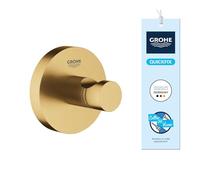 GROHE Start Crochet Porte-Peignoir (Métal, Fixation Murale Cachée, Vis et Chevilles Incluses, Compatible QuickGlue pour Installation Facile, 45 mm), Gold Brossé Cool Sunrise, 41173GN0