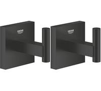 GROHE Start Cube Barre Patère Murale, Fixations Cachées, Métal, A Coller QuickGlue ou à Visser, Noir Mat, 409612430 (Lot de 2)