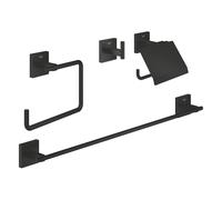 GROHE Start Cube QuickFix Ensemble d’accessoires 4 pièces - porte-rouleau de papier toilette - avec clapet - patère - anneau porte-serviette - porte-serviettes - 60 cm - black mat 411152430