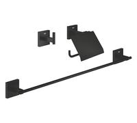 GROHE Start Cube Set d'Accessoires 3-in-1 (Patère Murale, Dérouleur Papier Mural et Barre Porte-Serviettes), A coller avec GROHE QuickGlue ou à visser, Noir Mat, 411242430