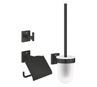 GROHE Start Cube Set d'Accessoires 3-in-1 (Patère Murale, Dérouleur Papier Mural et Porte-balai WC), A coller QuickGlue ou à visser, Noir Mat, 411232430