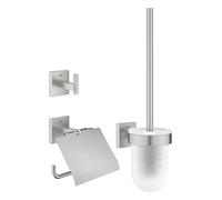 GROHE Start Cube Set d'Accessoires 3-in-1 (Patère Murale, Dérouleur Papier Mural et Porte-balai WC), A coller avec GROHE QuickGlue ou à visser, Supersteel, 41123DC0