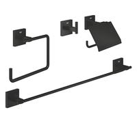 GROHE Start Cube Set d'Accessoires 4-in-1 (Patère Murale, Dérouleur Papier Mural, Barre et Anneau Porte-Serviettes), A coller avec GROHE QuickGlue ou à visser, Noir Mat, 411152430