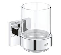 GROHE Start Cube Verre en Cristal avec Support pour Salle de Bain, Fixations Cachées, A coller QuickGlue ou à visser, Chromé, 41097000