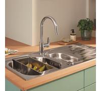 GROHE Start Edge Robinet de Cuisine, Mitigeur Monocommande Evier, Mousseur Extractible, Bec Haut, Zone de Rotation 360°, Chromé, 30550000