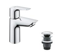 GROHE QUICKFIX StartEdge Mitigeur de Lavabo, Robinet de salle de bains, mousseur économie d'eau, sans tirette, bonde clic clac incluse, installation et nettoyage facile, taille S, chromé, 24199001