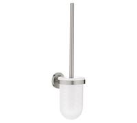 GROHE Start, ensemble brosse WC adhésif pour les WC, sans perçage | Brosse avec support, montage mural, à coller ou à visser, vis et chevilles incluses, sans colle (acier inox, 41185DC0)