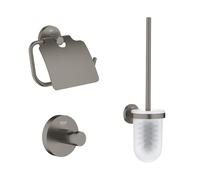 GROHE Start Ensemble d’accessoires WC - porte-balai de toilettes - ouvert - porte-papier toilette - avec clapet - patère - hard graphite brossé (anthracite) 41173AL0/41179AL0/41185AL0