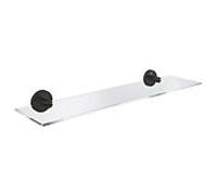 GROHE Tablette en verre Start 412022430 – 53 cm, fixations cachées, à coller ou à visser, noir mat