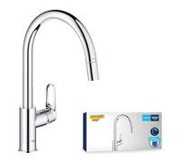 Grohe start flow Robinet de cuisine - monotrou - bec rehaussé rotatif extractible - saillie 21.5cm - poignée ouverte - Chrome 30569000