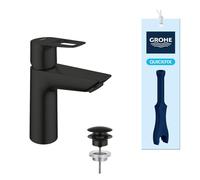 GROHE Start Loop Mitigeur de Lavabo de salle de bains Monocommande avec Bonde Push-Open - Taille M (164 mm, Économie d’Eau, Flexibles 3/8", Installation Facile avec QuickTool), Noir Mat, 237792431