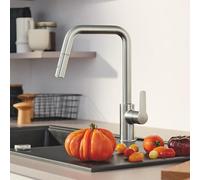 GROHE Robinet de cuisine Start 30631DC0 SuperSteel, bec haut, double jet de rinçage