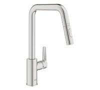 GROHE Start Mitigeur Monocommande Evier, Robinet de Cuisine, Bec Haut, Douchette Extractible, Inverseur Jet Laminaire et Jet Pluie, Rotation 360°, Supersteel, 30631DC0