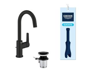 Grohe - Start Mitigeur Monocommande Lavabo, Robinet Salle de Bains, Taille L, Economie d'Eau, Installation Facile, Rotation 360°, Tirette et Vidage, Noir Mat, 242032432