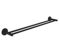 GROHE Start, porte-drap de bain double, à percer, deux serviettes, 66cm | Porte-serviette à deux barres, montage mural stable, fixation invisible, vis et chevilles incluses (noir mat, 412032430)