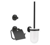 GROHE Start Set d'Accessoires 3-in-1 (Patère Murale, Dérouleur Papier Mural et Porte-Balai WC), A Coller avec GROHE QuickGlue ou à Visser, Noir Mat, 412042430