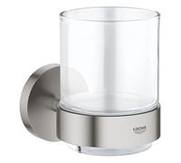 GROHE Start Verre en Cristal avec Support pour Salle de Bain, Fixations Cachées, A coller avec GROHE QuickGlue ou à visser, Supersteel, 41194DC0