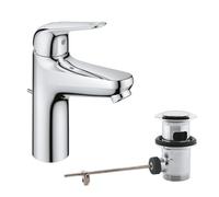 GROHE Swift Mitigeur Monocommande Lavabo, Economie d'Eau, Ouverture Eau Froide, Taille M, Tirette et Vidage, Installation Facile, Chromé, 24328001