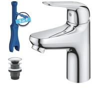 GROHE Swift Mitigeur Monocommande Lavabo, Economie d'Eau, Ouverture Eau Froide, Taille S, Vidage Clic Clac, Installation Facile, Chromé, 24323001