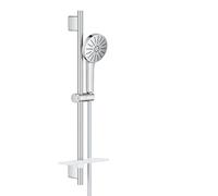 GROHE Vitalio 1348660000 Joy+ 120 Barre de douche avec douchette de 120 mm 3 jets Économie d'eau 6,3 l/min Protection anti-brûlure Tuyau 1,75 m Rail 60 cm avec plateau Pression min. 1 bar Chromé