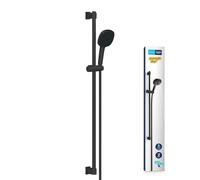 GROHE Vitalio Comfort 110, Ensemble de Douche avec Douchette Carrée 2 jets, Barre 90cm, Flexible 1,75m, Economie d'Eau, A coller avec GROHE QuickGlue ou à visser, Noir Mat, 269302431