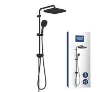 GROHE Vitalio Comfort Colonne de Douche avec Inverseur Manuel, Douche de Tête Carrée 25cm 2 jets (Pluie/SmartRain), Douchette Carrée 11cm 2 jets (Pluie/Stimulant), Economie d'Eau, Noir Mat, 266982431