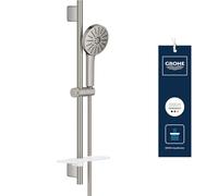 GROHE Vitalio Joy+ 120 - Set de douche avec barre 60 cm et tablette + Douchette 3 jets (Économie d’eau 6,3 l/min, Protection anti-brûlure, Flexible 1,75 m), Supersteel, 134866DC00