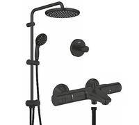 GROHE Vitalio Start 250 Colonne de Douche Inverseur Manuel Mitigeur Thermostatique Bain/Douche Noir Mat + Patère Murale Salle de Bain