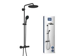 GROHE Vitalio Start System 250 Colonne de Douche avec Mitigeur Thermostatique, Douche de Tête Ronde 25cm 1 Jet, Douchette Ronde 11cm 2 jets, Flexible 1,75m, Economie d'Eau, Noir Mat, 266782431