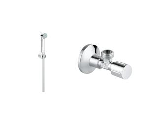 GROHE Vitalio Trigger Spray 30 Ensemble Pommeau de Douche, Chromé, 26175001 & Robinet d'Arrêt 1/2 Pouces 22046000, Argent